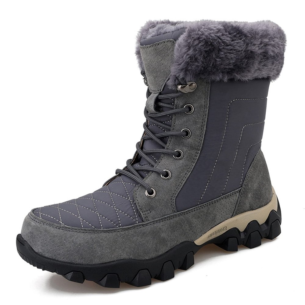 Dressnu Snow boots men's outdoor non-slip cotton shoes couple models high-top medium boots Grey 6.5