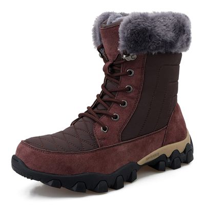 Dressnu Snow boots men's outdoor non-slip cotton shoes couple models high-top medium boots Wine red 10.5