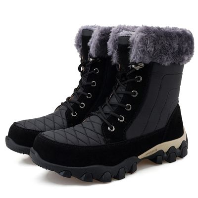 Dressnu Snow boots men's outdoor non-slip cotton shoes couple models high-top medium boots Black 7