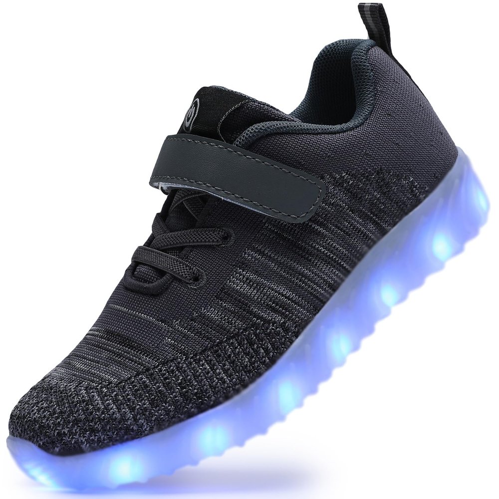 AoSiFu Kids Light Up Shoes Toddler Girls Boys Breathable Led Flashing Sneakers USB Charge Dark grey34