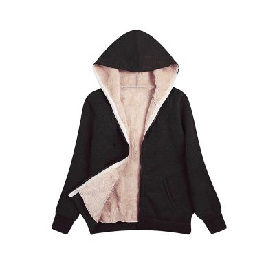 tuduoms Women's Winter Warm Fleece Jackets Thick Sherpa Lined Zip Up Hoodies Cute Solid Color Warm Hooded Sweatshirt Coat