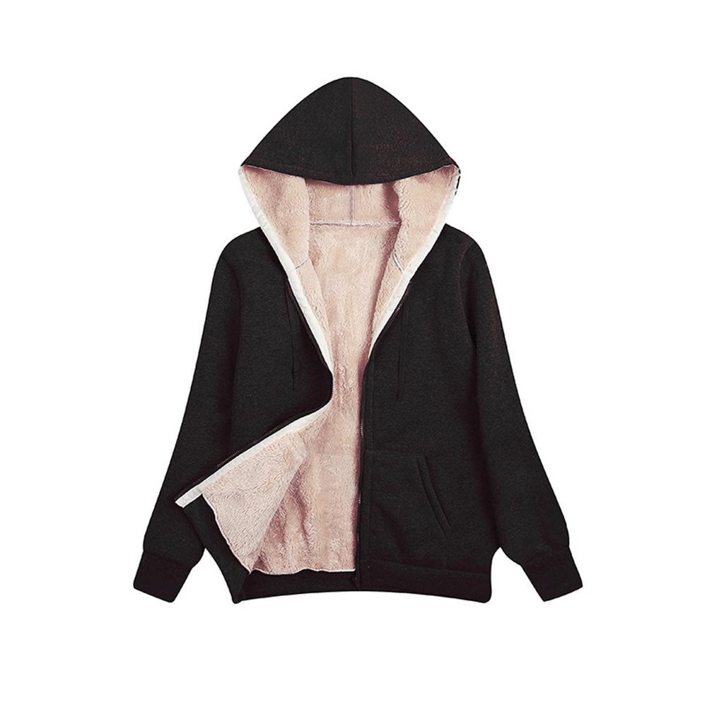 tuduoms Women's Winter Warm Fleece Jackets Thick Sherpa Lined Zip Up Hoodies Cute Solid Color Warm Hooded Sweatshirt Coat