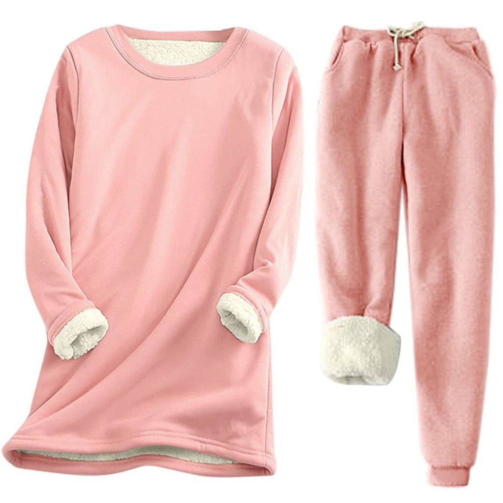 tuduoms Womens Winter Thermal Sweatsuits 2 Piece Outfits Sherpa Fleece Lined Sweatshirt Top and Pant Sets Warm Underwear Suit