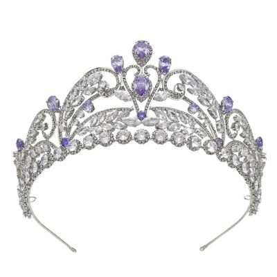 Lavender Silver Crown for Women, Wedding Tiara Pageant Prom Quinceanera