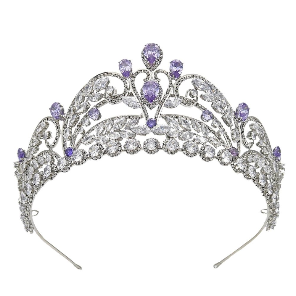Lavender Silver Crown for Women, Wedding Tiara Pageant Prom Quinceanera