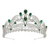 Silver Green Tiara for Women, Quinceaera Crown with Emerald Zircon Stones, Bridal Wedding Headpiece, Elegant Pageant & Birthday Crown, Platinum Plated Jewelry Gift view 1