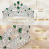 Silver Green Tiara for Women, Quinceaera Crown with Emerald Zircon Stones, Bridal Wedding Headpiece, Elegant Pageant & Birthday Crown, Platinum Plated Jewelry Gift view 3