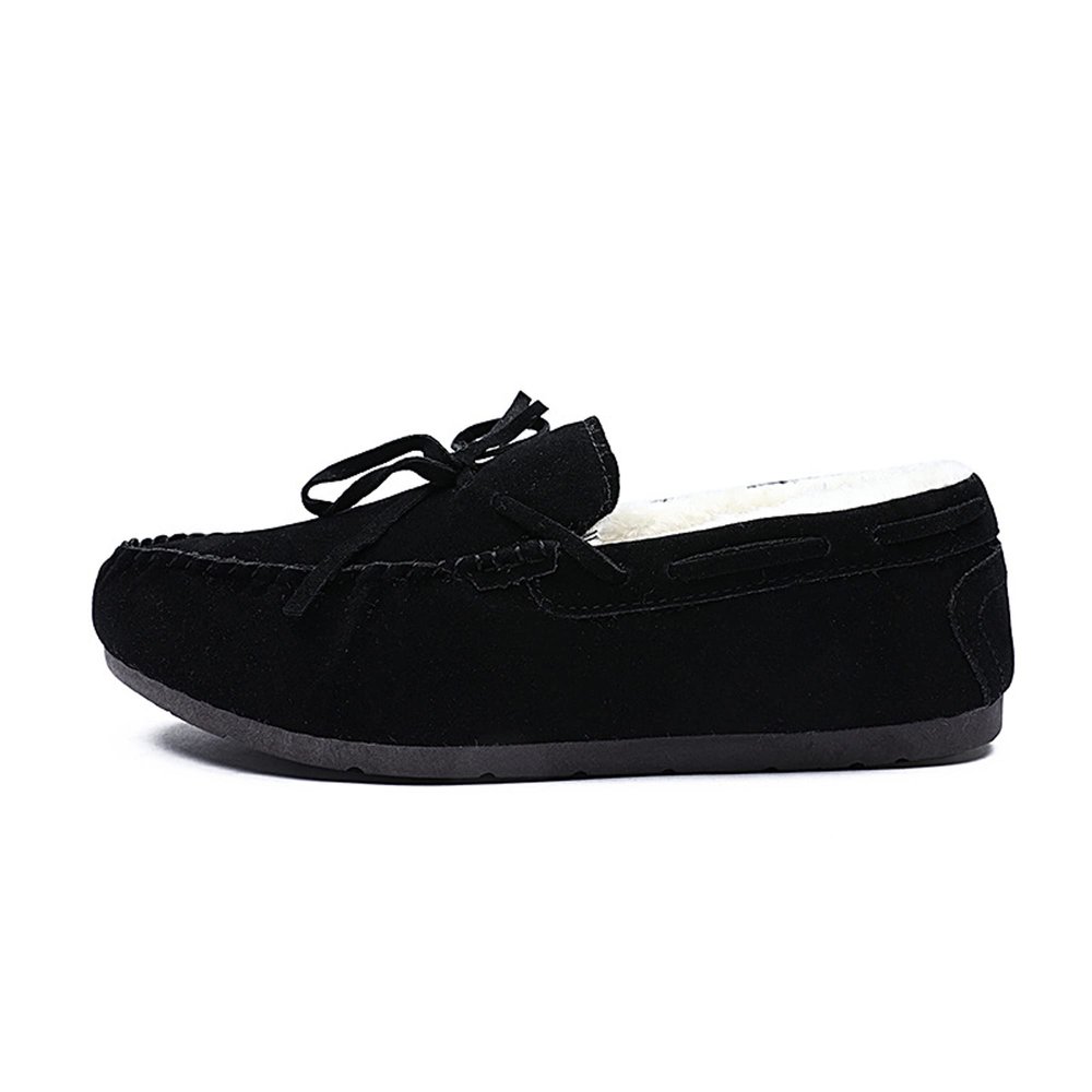 Bestgift Winter Beans Shoes Men's Velvet Fur one Frosted Snow Boots Warm Cotton Shoes Casual Shoes Non-Slip Black 7