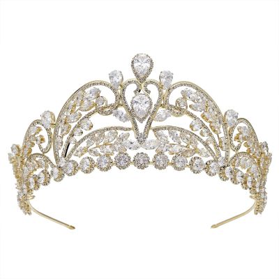 Luxury Gold Bridal Tiaras and Crowns for Women Cubic Zirconia CZ Wedding Headpiece Prom Birthday Quince Royal Queen Crown Hair Accessories Zircon Gift Jewelry
