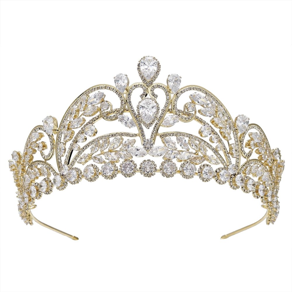 Luxury Gold Bridal Tiaras and Crowns for Women Cubic Zirconia CZ Wedding Headpiece Prom Birthday Quince Royal Queen Crown Hair Accessories Zircon Gift Jewelry
