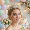 Luxury Gold Bridal Tiaras and Crowns for Women Cubic Zirconia CZ Wedding Headpiece Prom Birthday Quince Royal Queen Crown Hair Accessories Zircon Gift Jewelry view 2