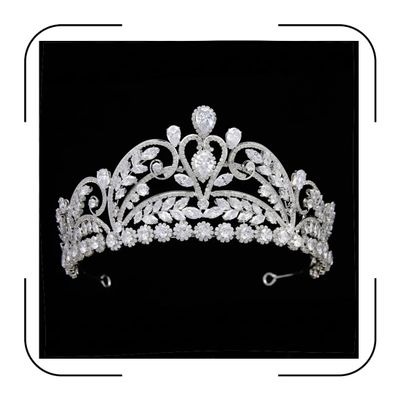 Silver Wedding Crown for Bride Cubic Zirconia Tiara for Quinceanera Pageant