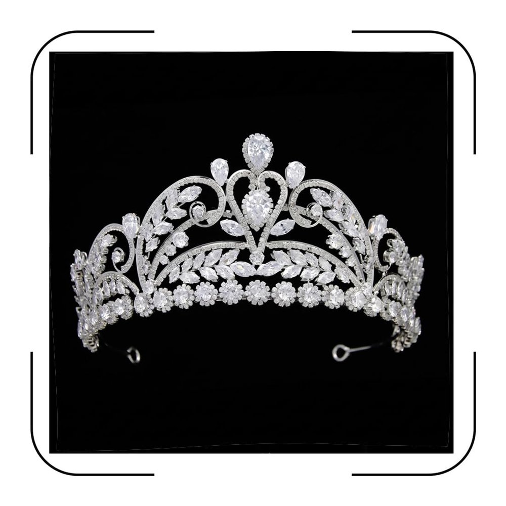 Silver Wedding Crown for Bride Cubic Zirconia Tiara for Quinceanera Pageant