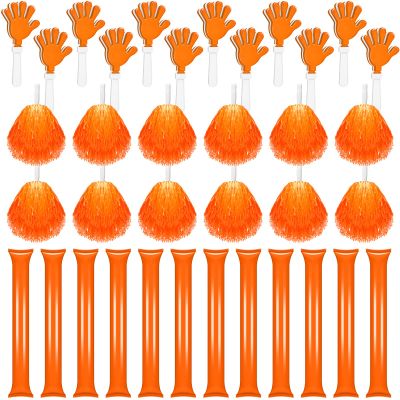 Sosation 36 Pcs Team Spirit Accessories, Cheerleading Pom Poms Hand Clappers Party Favors and Thunder Sticks Noise Makers for Sporting Events Football Baseball Cheering Essentials(Orange)