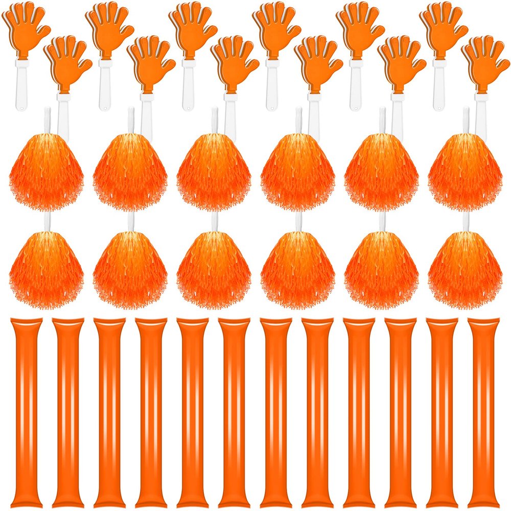 Sosation 36 Pcs Team Spirit Accessories, Cheerleading Pom Poms Hand Clappers Party Favors and Thunder Sticks Noise Makers for Sporting Events Football Baseball Cheering Essentials(Orange)