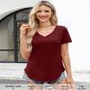 Elesomo Womens Cotton T Shirts Short Sleeve Summer Tops, Burgundy XXL view 2