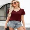 Elesomo Womens Cotton T Shirts Short Sleeve Summer Tops, Burgundy XXL view 3