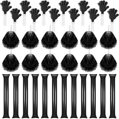 Sosation 36 Pcs Team Spirit Accessories, Cheerleading Pom Poms Hand Clappers Party Favors and Thunder Sticks Noise Makers for Sporting Events Football Baseball Cheering Essentials(Black)