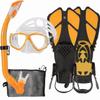 Kids Snorkeling Set with Fins Anti Leak Snorkeling Gear for Kids with Adjustable Flippers, Youth Junior Full Dry Snorkel Set Swimming Goggles with Nose Cover Diving Mask Scuba with Bag, 5-14 Yrs view 1