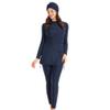 Muslim Swimsuits for Women Modest Swimwear Islamic Burkini Swimsuit Full Cover Hijab Muslim Pullover Ruched Top Dress Leggings Rashguard Bathing Suits Traje De Bao Musulmn para Mujer Navy Blue L view 2