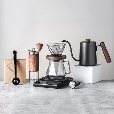 REALN Pour Over Coffee Maker Set Coffee Kettle Scale Server Dripping Cup Bean Grinder Filter Paper Ceramic Cup All in 1 Great for Traveling Camping Excellent Coffee Gift (Size : C)