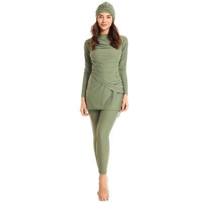 Burkini Swimsuits for Women Muslim Swimsuits Modest Swimwear Islamic Burkini Swimsuit Full Cover Swimming Solid Color Long Sleeve Ruched Top Dress Pants + Hijab Bathing Suits Tankini Set Green M