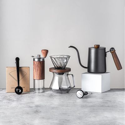 REALN Pour Over Coffee Maker Set Coffee Kettle Scale Server Dripping Cup Bean Grinder Filter Paper Ceramic Cup All in 1 Great for Traveling Camping Excellent Coffee Gift (Size : B)