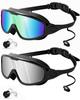 Rantizon Swim Goggles 2 Pack, Adjustable Wide View Anti Fog&UV Swimming Goggles for Audlt, No Leaking Swim Glasses for Men Women Youth, Aqua & Bright Silver view 1