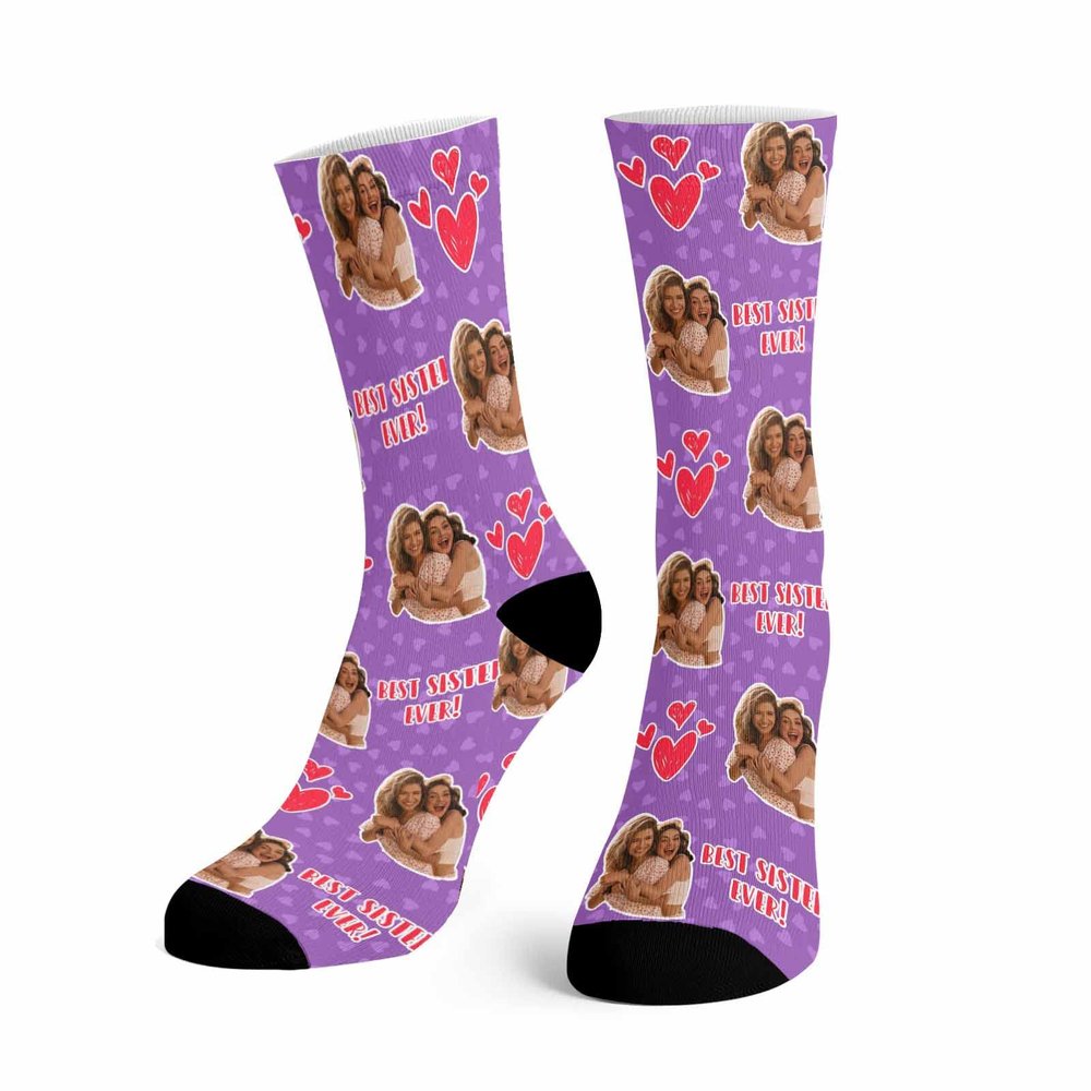 Artsadd Best Sister Ever Socks, Custom Sister Face Socks, Best Gift For Sibling, Personalized Socks Gift For Family Friends, Valentine Socks, Couple Gifts, Birthday Gifts