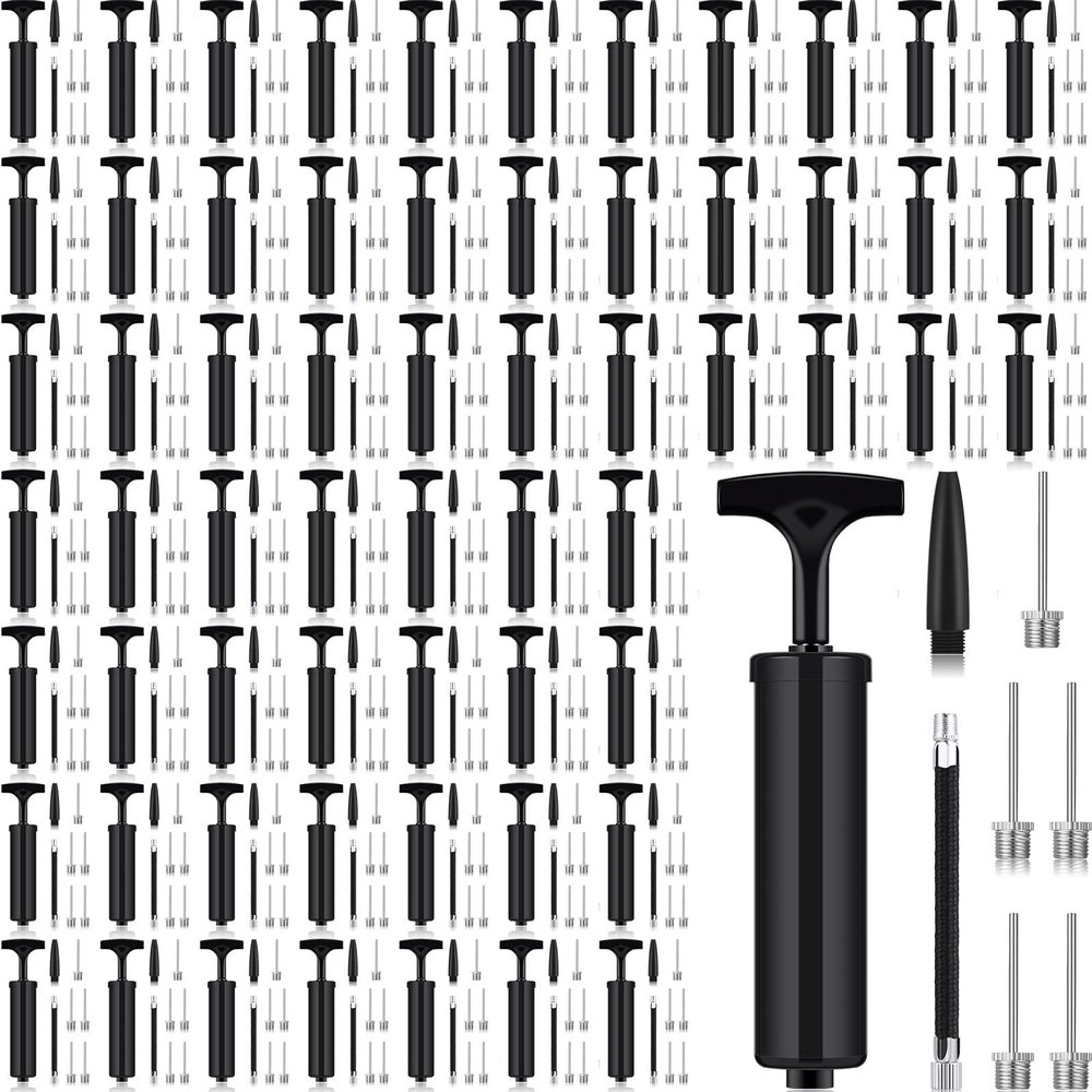 Jutom 200 Sets Ball Pump Bulk for Sports Balls Include Needle Nozzle Extension Hose Hand Air Pump Portable Inflation Kit for Basketball Soccer Football Rugby(Black)