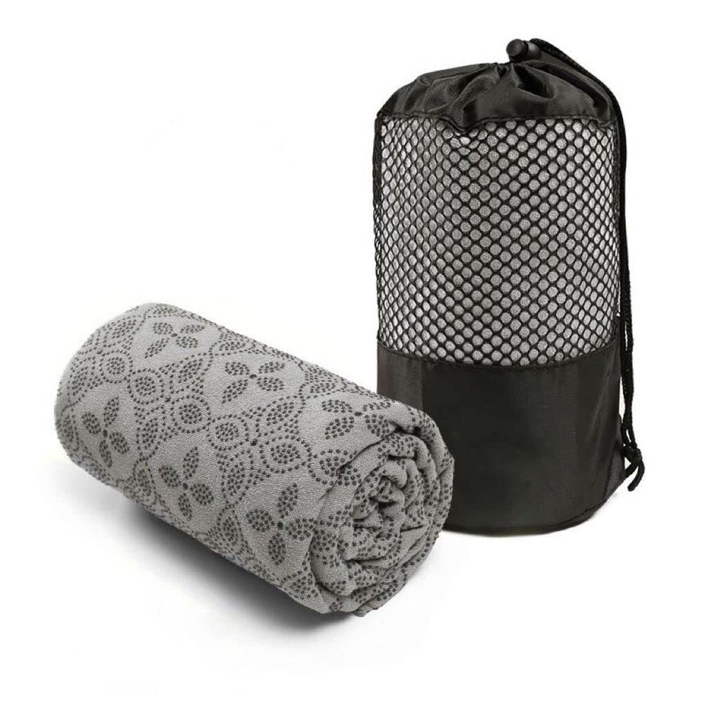 POKIVIR - Yoga Towel, Hot Yoga Mat Towel - Sweat Absorbing Non-Slip for Hot Yoga, Pilates and Workout, 24x72 inches with Upgraded Clover-Shaped Grip Dots (Grey)