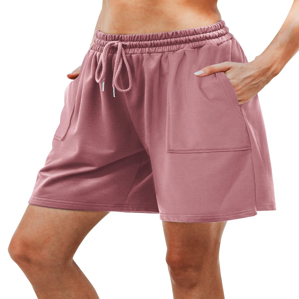 Cowasto Women's Sweat Shorts Casual Summer High Waist Athletic Shorts Elastic Comfy Lounge Running Shorts Dark Pink L