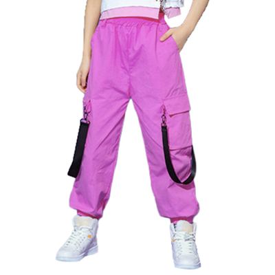 FEESHOW Girls Kids Casual Jogger Sweatpants Loose Cargo Pants Trousers for Hip Hop Jazz Street Dancewear Hot Pink 11-12 Years