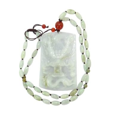 3.1" China Nature Certified Grade A Jadeite Jade Auspicious Dragon Necklace Pendant 2088