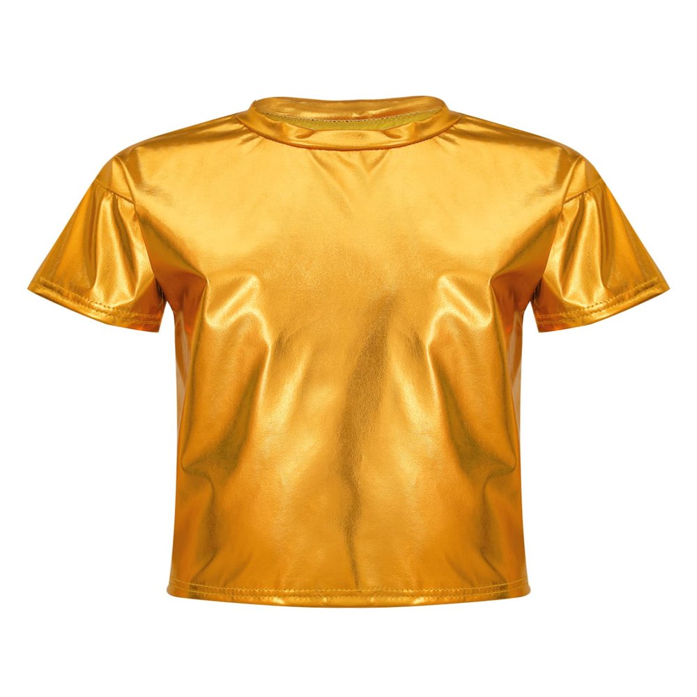 YEAHDOR Kids Metallic Shiny T-Shirt Hip Hop Modern Dance Top Jazz Party Performance Dancewear Gold 11-12 Years