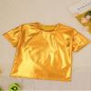 YEAHDOR Kids Metallic Shiny T-Shirt Hip Hop Modern Dance Top Jazz Party Performance Dancewear Gold 11-12 Years view 3