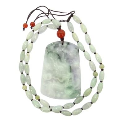 2.6" China Nature Certified Grade A Jadeite Jade Auspicious Dragon Necklace Pendant 2086