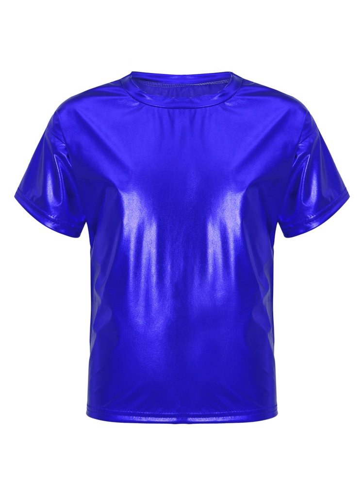 YEAHDOR Kids Metallic Shiny T-Shirt Hip Hop Modern Dance Top Jazz Party Performance Dancewear Royal Blue 5-6 Years