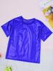 YEAHDOR Kids Metallic Shiny T-Shirt Hip Hop Modern Dance Top Jazz Party Performance Dancewear Royal Blue 5-6 Years view 3