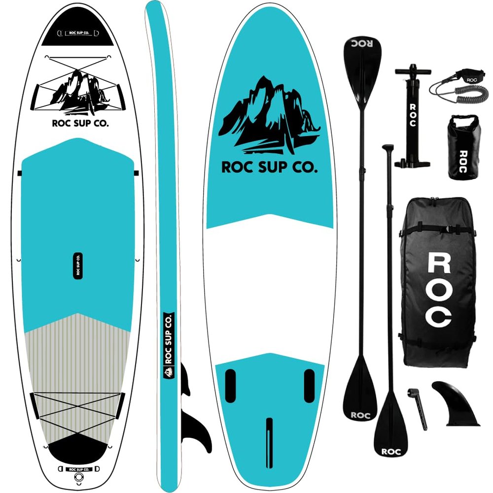Roc Inflatable Stand Up Paddle Boards with Premium SUP Paddle Board Accessories, Wide Stable Design, Non-Slip Comfort Deck for Youth & Adults (Teal)