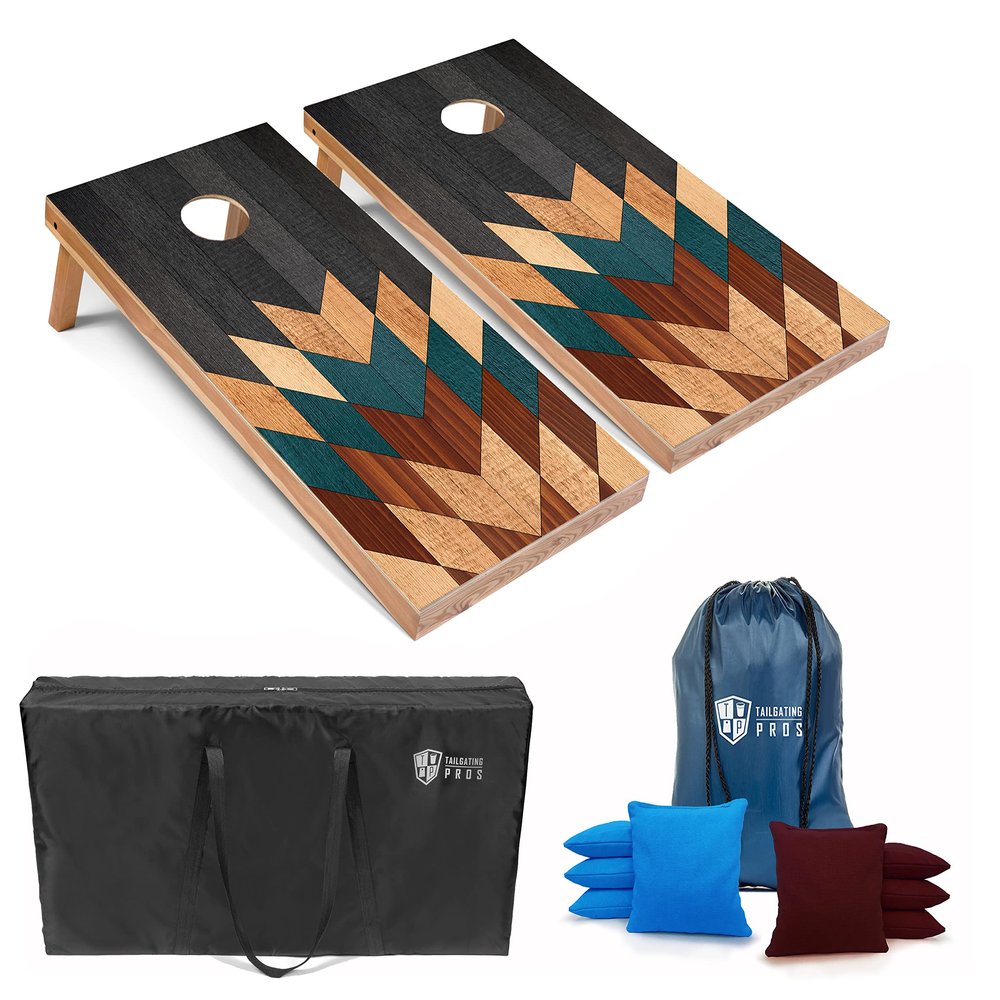 Tailgating Pros Lightweight Cornhole Boards - 4'x2' Modern Wooden Designs Cornhole Game w/Carrying Case & Set of 8 Corn Hole Bean Bags w/Tote