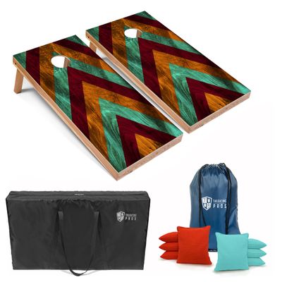 Tailgating Pros Lightweight Cornhole Boards - 4'x2' Modern Wooden Designs Cornhole Game w/Carrying Case & Set of 8 Corn Hole Bean Bags w/Tote