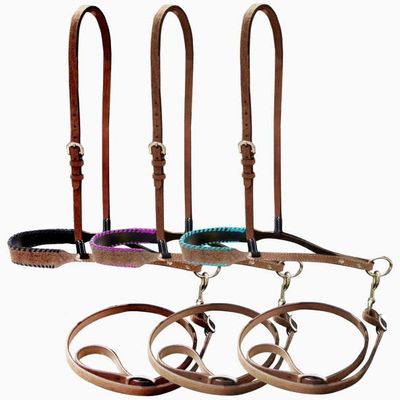 Showman Rough-Out Leather Noseband Tie Down w/Rawhide Lacing (Teal)