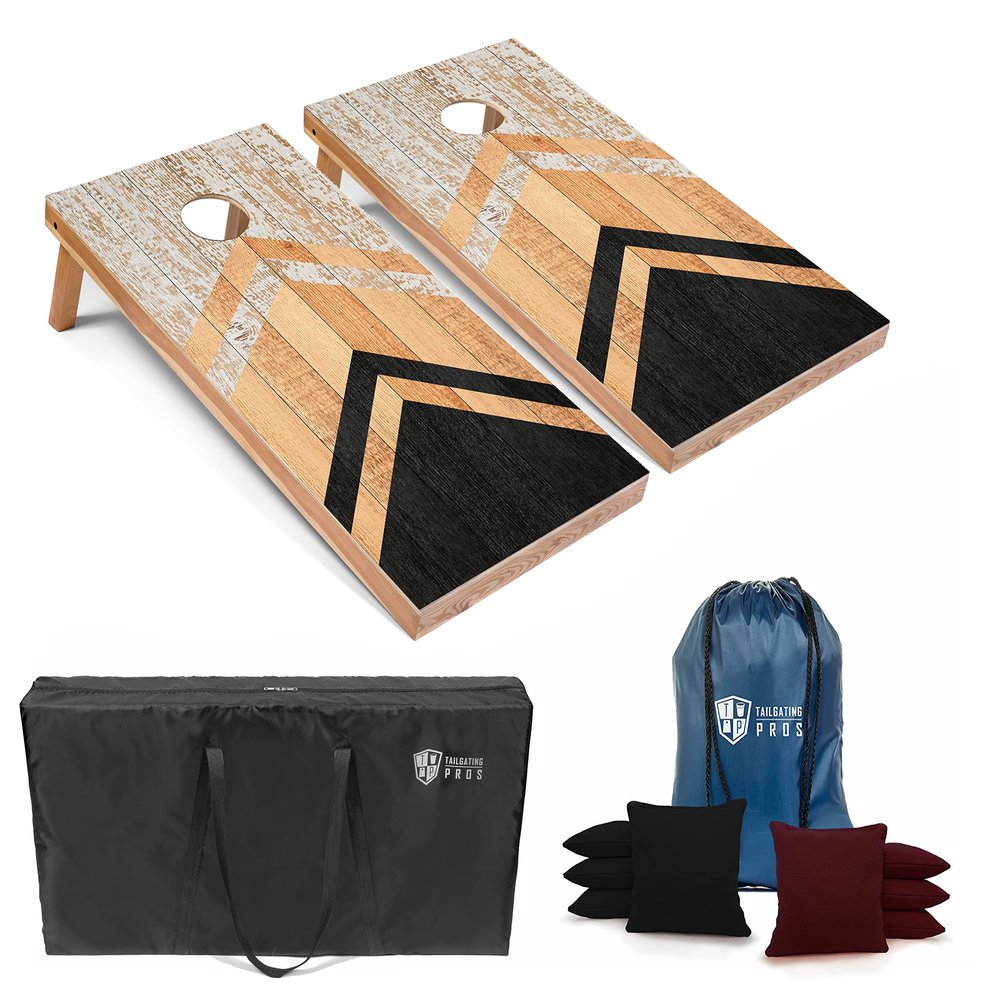 Tailgating Pros Lightweight Cornhole Boards - 4'x2' Modern Wooden Designs Cornhole Game w/Carrying Case & Set of 8 Corn Hole Bean Bags w/Tote