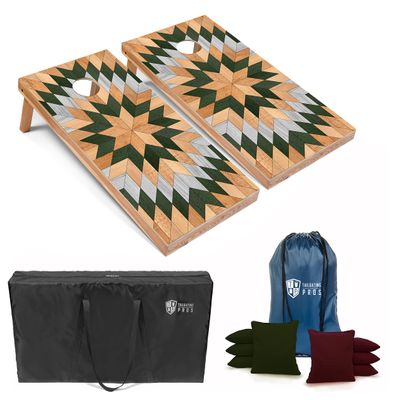 Tailgating Pros Lightweight Cornhole Boards - 4'x2' Modern Wooden Designs Cornhole Game w/Carrying Case & Set of 8 Corn Hole Bean Bags w/Tote
