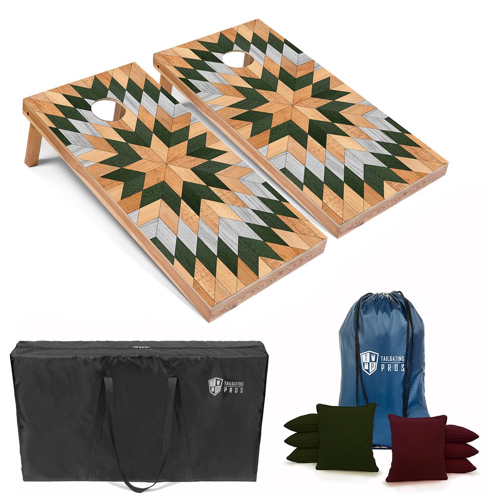 Tailgating Pros Lightweight Cornhole Boards - 4'x2' Modern Wooden Designs Cornhole Game w/Carrying Case & Set of 8 Corn Hole Bean Bags w/Tote