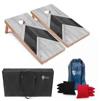Tailgating Pros Lightweight Cornhole Boards - 4'x2' Modern Wooden Designs Cornhole Game w/Carrying Case & Set of 8 Corn Hole Bean Bags w/Tote