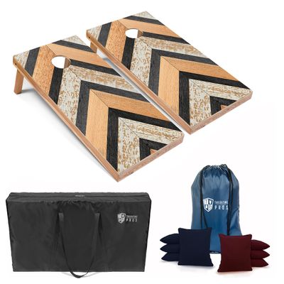 Tailgating Pros Lightweight Cornhole Boards - 4'x2' Modern Wooden Designs Cornhole Game w/Carrying Case & Set of 8 Corn Hole Bean Bags w/Tote