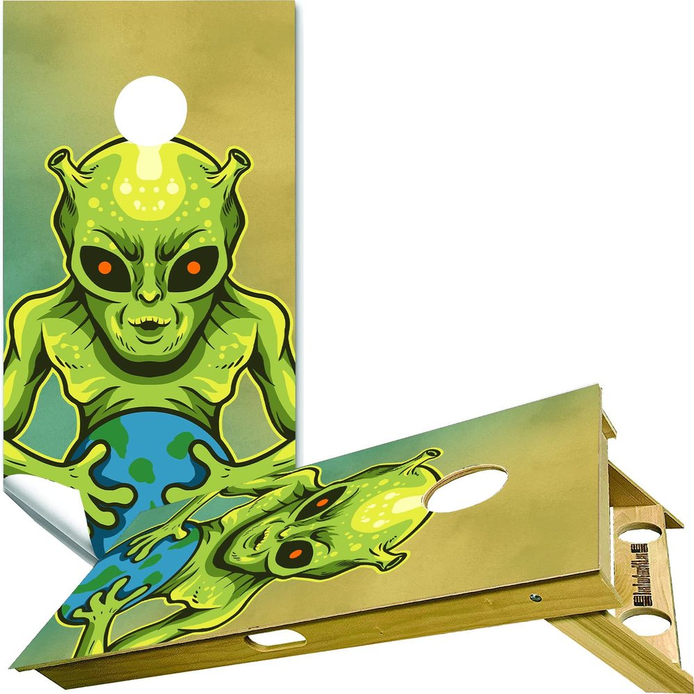 Beerpongtoss Cornhole Board Wraps, Cornhole Decals and Wraps for Boards (Set of 2) - Transform Your Cornhole Game with Our Durable Board Wraps (Alien World)
