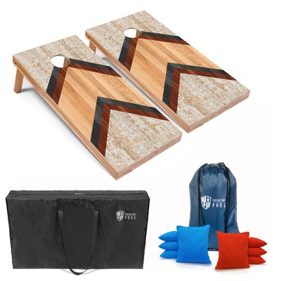 Tailgating Pros Lightweight Cornhole Boards - 4'x2' Modern Wooden Designs Cornhole Game w/Carrying Case & Set of 8 Corn Hole Bean Bags w/Tote